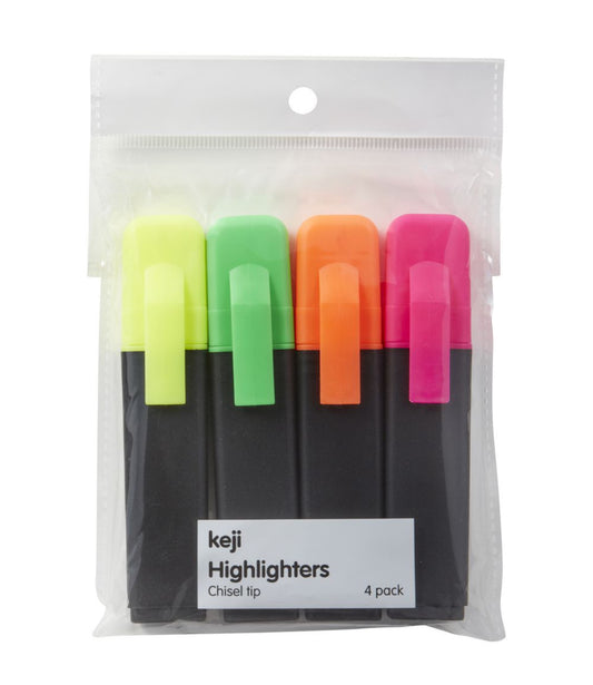 Keji Highlighters Chisel Assorted, 4 Pack